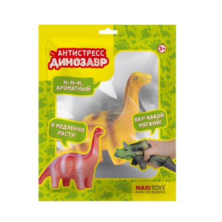 Maxitoys Игрушка-сквиш Антистресс-Динозавр Брахиозавр, 14 см, в красочном пакете с окошком