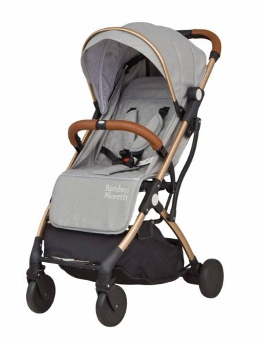 Прогулочная детская коляска с золотой рамой Bambini Moretti TR18 / светло-серый