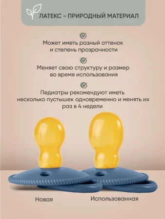 Комплект пустышек из натурального латекса M (6-18 мес), 2 шт,Baby blue/Navy  классическая 
