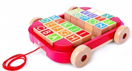 Hape Деревянная каталка-тележка с кубиками