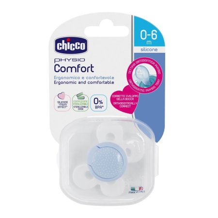 Chicco Пустышка Physio Comfort Горошек (силикон), 0-6 мес / цвет голубой
