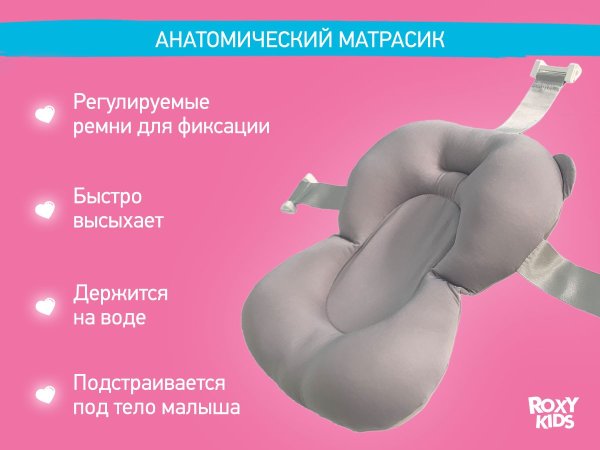 Roxy-Kids Ванночка складная с термометром и матрасиком / цвет серый