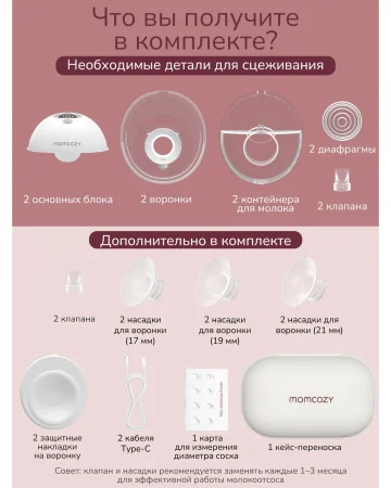 Беспроводной портативный электрический молокоотсос M5, цвет серый, 2 шт. Мамкози /Momcozy