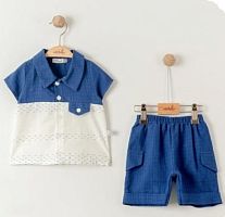 Mini born Комплект для мальчика рубашка+шорты/ цвет Молочно-Синий					