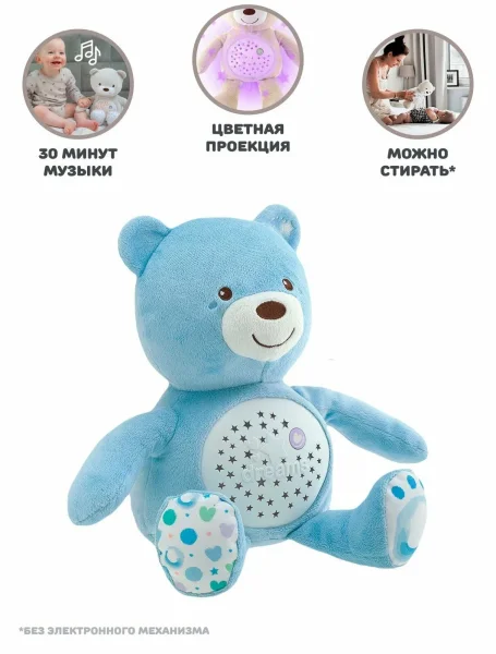 Мишка мягкий музыкальный, голубой