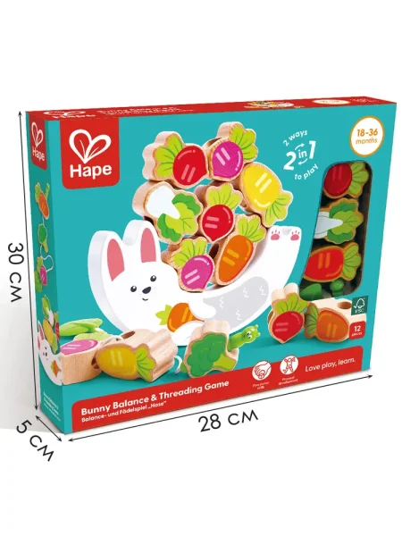 Hape игрушка развивающая "Малышам" Собираем урожай с Зайкой, 2в1 (шнуровка и игра-балансир)