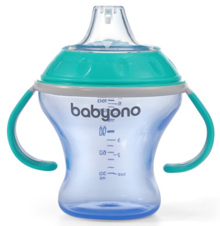 BabyOno Поильник-непроливайка Natural Nursing, 180 мл / цвет синий-бирюзовый
