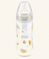 NUK First Choice Plus Бутылочка 300 мл, силиконовая соска, со средним отверстием размер M, 0-6 месяцев, Арбуз