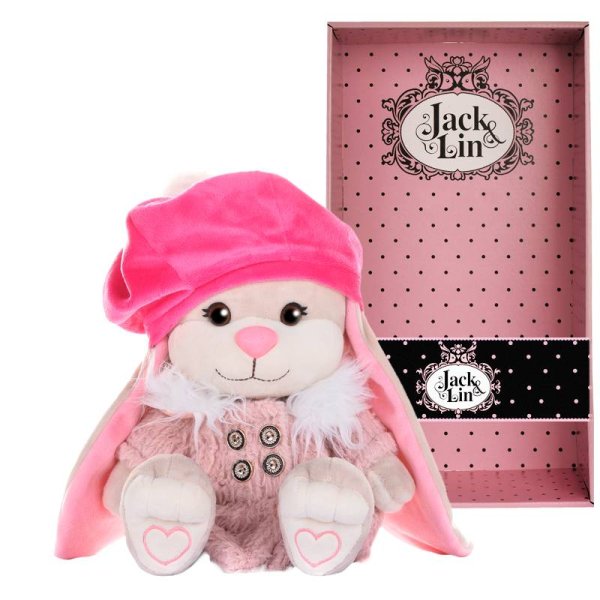 Зайка Jack&Lin в Розовом Пальто и Яркой Шапке, 25 см, в Коробке