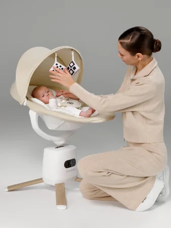 Качели электронные Amarobaby Jolly swing (бежевый, белый вкладыш)