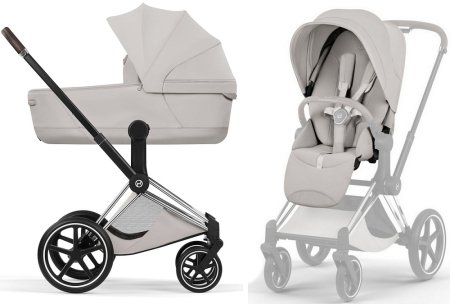 Коляска 2в1 CYBEX Priam Style Chrome Brown + спальный блок (City Grey)