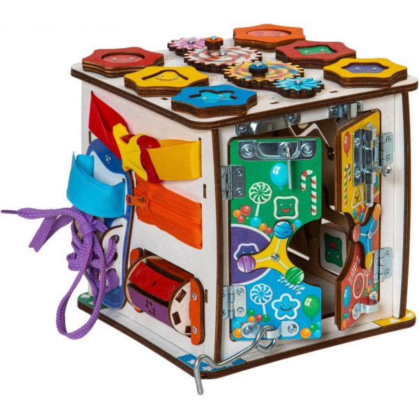 Evotoys Бизиборд развивающий кубик "Смайлики на дне рождения"