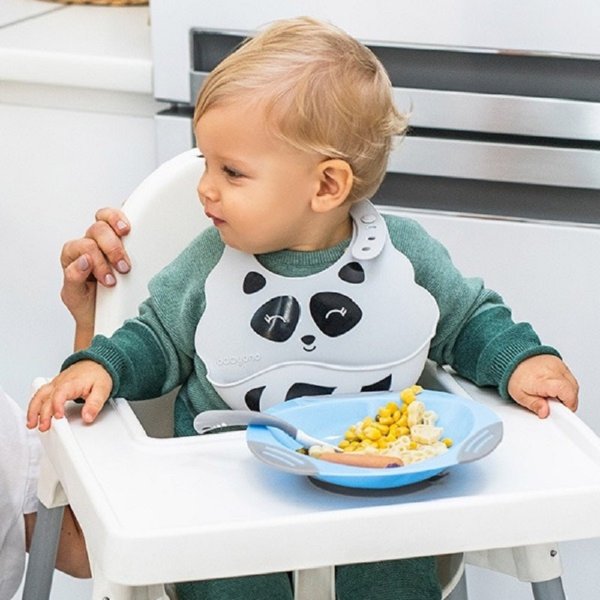 Babyono Нагрудник силиконовый с регулируемой застежкой / цвет черный, белый (Енот)