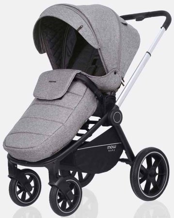 MowBaby Коляска 3 в 1 Zoom PU / цвет Silver Beige (бежево-серый, рама серебро)