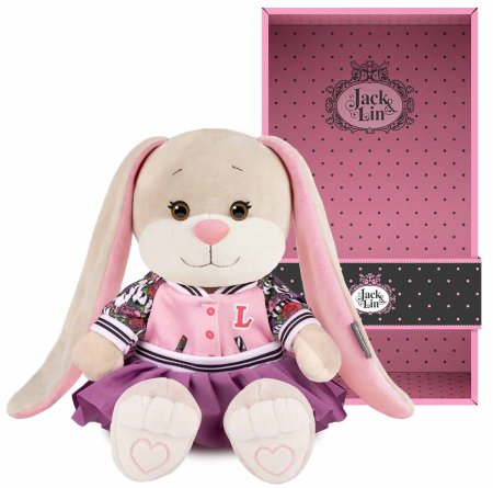 Maxitoys Мягкая игрушка Jack&Lin, Зайка Лин в Бомбере с цветами и фиолетовой юбке, 20 см