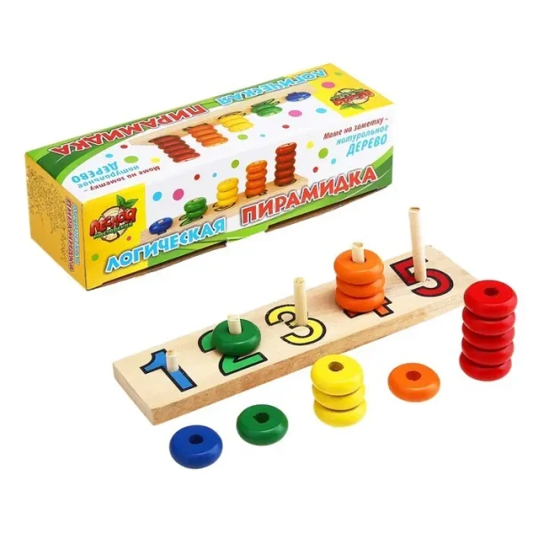 Лесная мастерская Пирамидка логическая Учимся считать, с цифрами / разноцветная