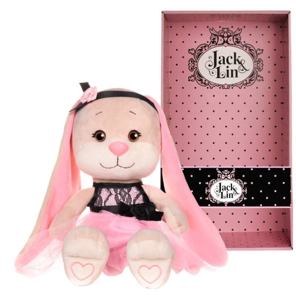 Jack&Lin Зайка  в Розовом Платье с Черными Вставками, 25 см, в Коробке