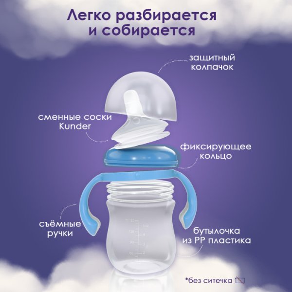Kunder Бутылочка с ручками, соска размер S, 150 мл