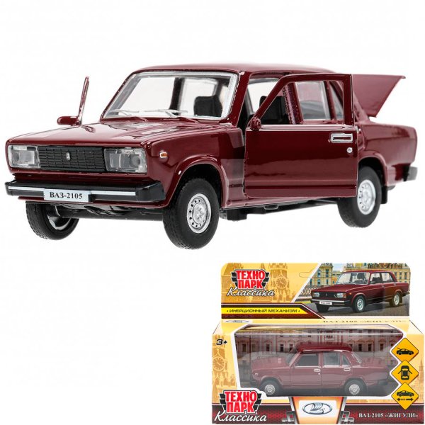 Машина металл LADA ваз-2105 1997 12 cm, двери, багаж, инерц., гранат, кор. Технопарк 415027