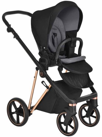 Roan Коляска 2 в 1 Sol Lux / цвет Raven (черный, рама розовое золото, ручка черная)