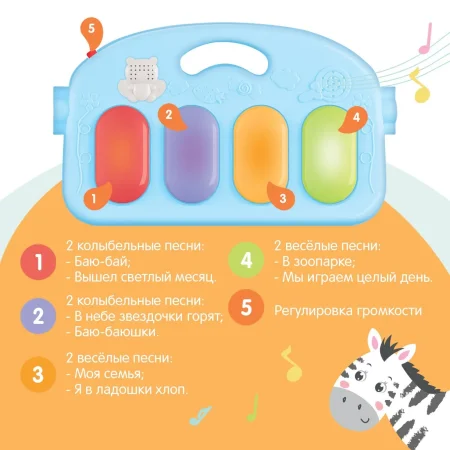 ZABIAKA Развивающий музыкальный коврик SL-06093 цвет голубой, звук, свет   9351637