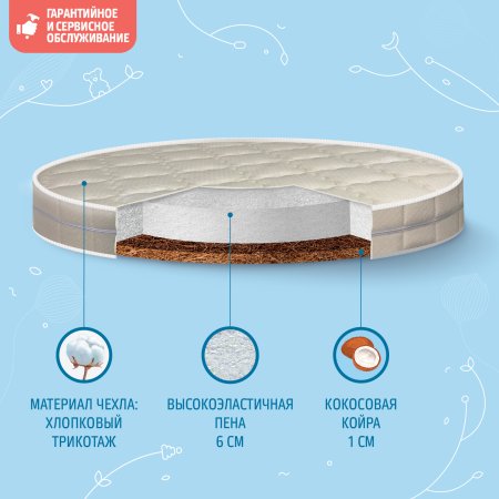 Nuovita Детский круглый матрас Miracolo 75х75х9 см
