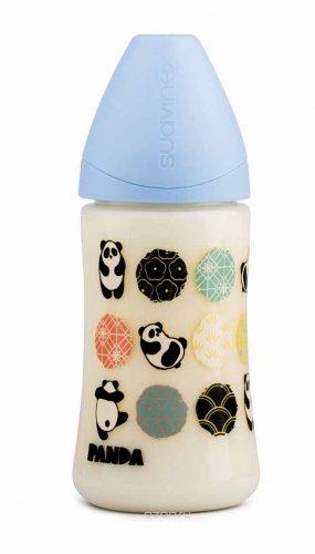 Suavinex Бутылочка "Панда" с анатомической латексной соской, 270 мл, от 0 до 6 месяцев, цвет / голубой