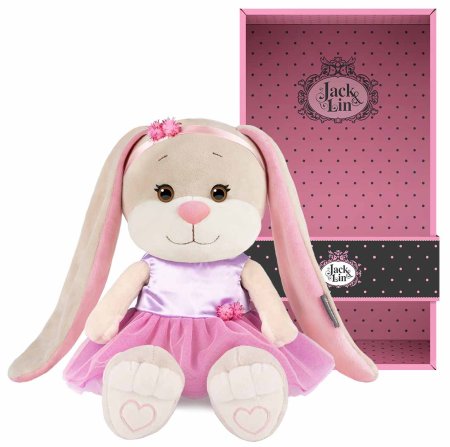 Maxitoys Мягкая игрушка Jack&Lin, Зайка Лин в розовой юбочке с сиреневым топом, 25 см