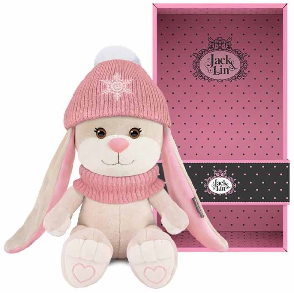 Maxitoys Мягкая игрушка Jack&Lin, Зайка Лин в розовом шарфе и шапочке со снежинкой, 20 см