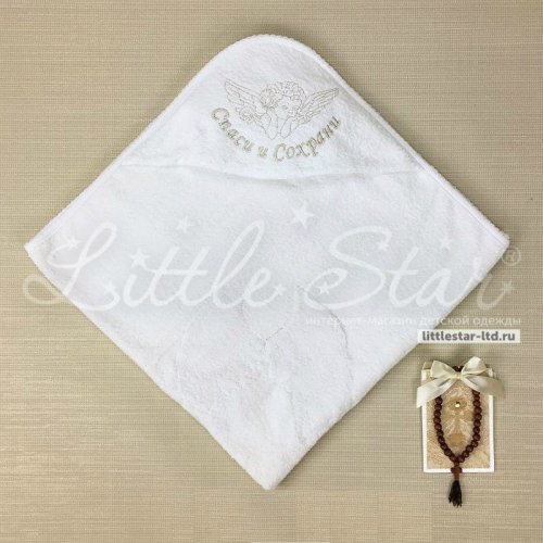 Little star полотенце с уголком "ангел спаси и сохрани" / цвет белый