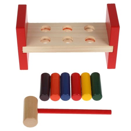 Буратино Развивающая деревянная игрушка Синий трактор Стучалка 314842 / цвет красный, коричневый