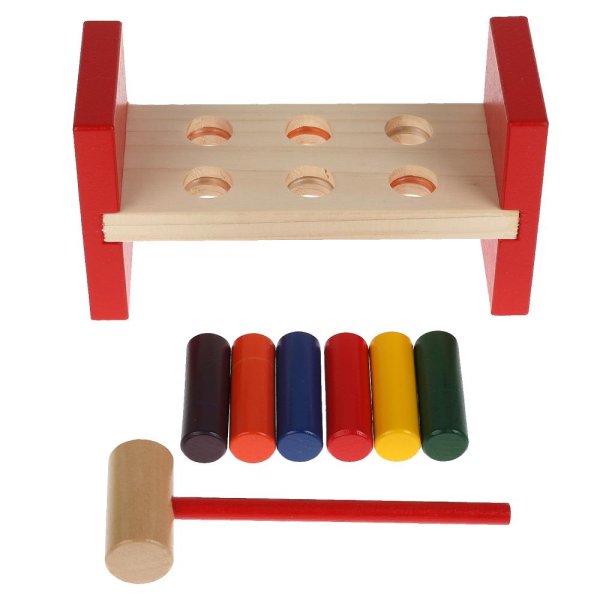 Буратино Развивающая деревянная игрушка Синий трактор Стучалка 314842 / цвет красный, коричневый