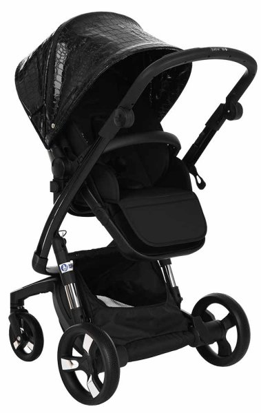 Ibebe Коляска 2 в 1 I-Stop Leathe / цвет crocodile black-black (черный)
