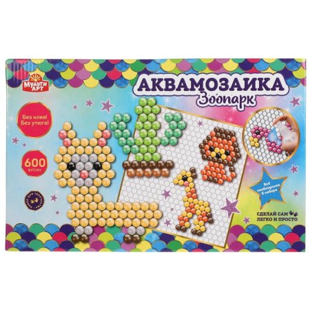 315512   Набор д/детского тв-ва аквамозаика 600 бусин, зоопарк МУЛЬТИ АРТ в кор.24шт