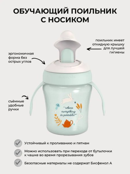 Поильник детский (бутылочка) 200 мл. с ручками, материал: полипропилен. WONDERLAND GR / S LEARNING C