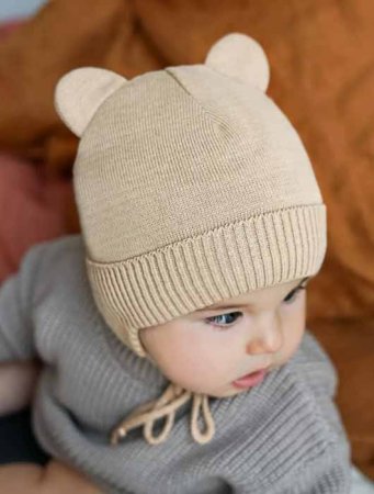 Amarobaby Шапка вязаная Pure Love Bear, зимняя / цвет бежевый