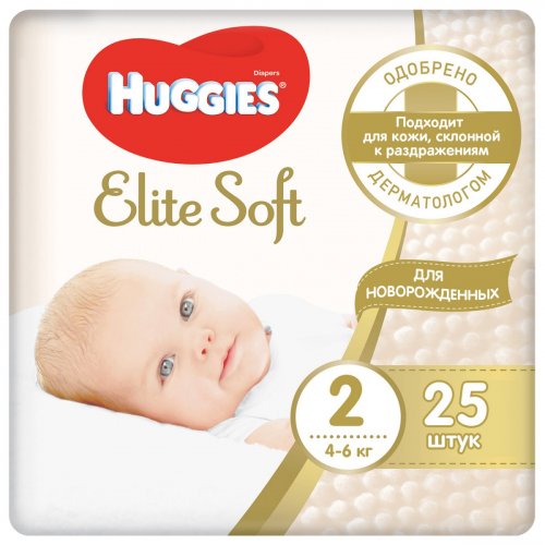 Huggies Elite Soft Подгузники для новорожденных, размер 2 (4 - 6 кг), 25 штук