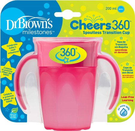 Dr. Browns Чашка-поильник Cheers 360, 200 мл, 6+ месяцев / цвет розовый