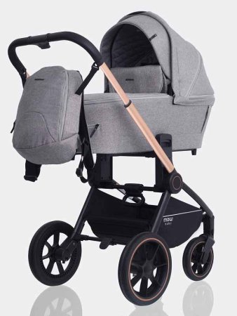 MowBaby Коляска 3 в 1 Zoom PU / цвет Gold Beige (бежево-серый, рама золото)