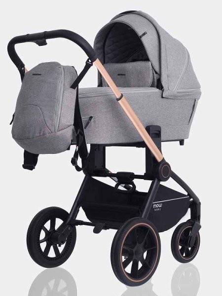 MowBaby Коляска 3 в 1 Zoom PU / цвет Gold Beige (бежево-серый, рама золото)