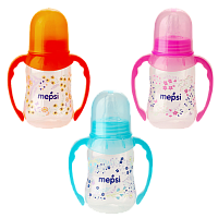 Mepsi бутылочка для кормления с ручками с силиконовой соской 125 мл, 4+, (0202)					