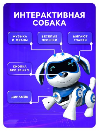 IQ BOT Собака-робот интерактивная «Чаппи», звук, свет, ходит цвет голуб. SL-01986A 3749721