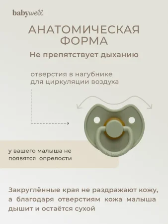 Babywell Соска-пустышка (2 шт.) латекс M (6-18 мес.)  (17084 оливковый-голубой)