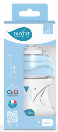 Nuvita Антиколиковая бутылочка Glass Collection, стекло, 140 мл / цвет голубой
