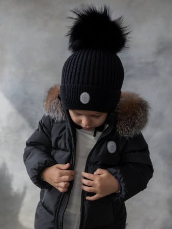 (м)1031Шапка зим.с утепл.с мех.помпон.на завязках (р. 42, цв. черный)